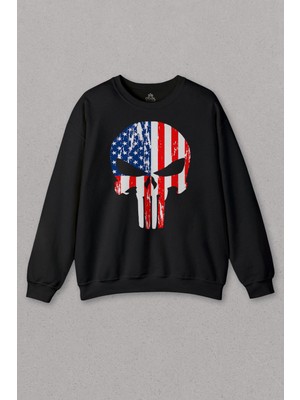 So Cool Siyah Sweatshirt The Crazy Punisher Cezalandırıcı Frank Castle Baskılı Unisex Sweat
