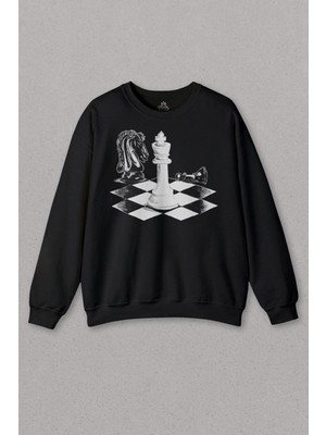So Cool Siyah Sweatshirt Satranç Zeka Oyunu Şah Mat Vezir Chess Santranç Baskılı Unisex Sweat