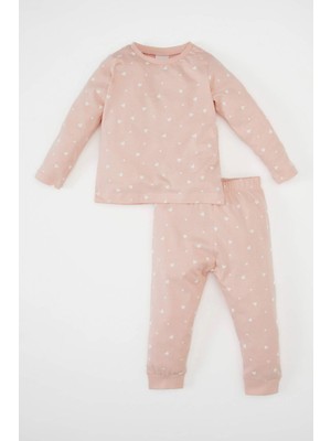 DeFacto Kız Bebek Kalp Desenli Uzun Kollu Penye Pijama Takımı D1796A524AU