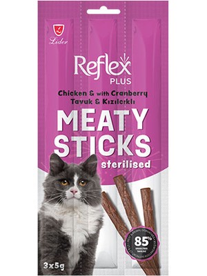 Reflex Plus Tavuklu ve Kızılcıklı Kedi Ödül Çubuğu 3x5 gr Kısırlaştırılmış Kediler İçin Lezzet