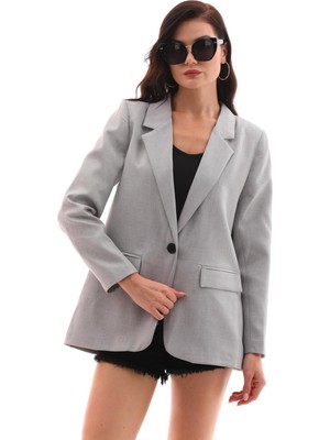 Şimal Kadın Tek Düğme Kapamalı Keten Ceket