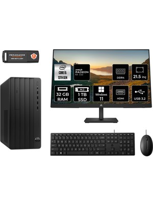 Hp Pro Tower 290 G9 Intel Core I5 13500 32GB 1tb SSD RX550/4GB 21.5" Fhd Monitör W11H 8T2W9ES Masaüstü Bilgisayar & Per4 USB Bellek 8T2W9ESMNT1378