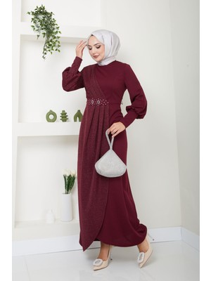 Ayşe Melek Tasarım Aplike Taşlı Uzun Günlük Abiye Elbise 2721
