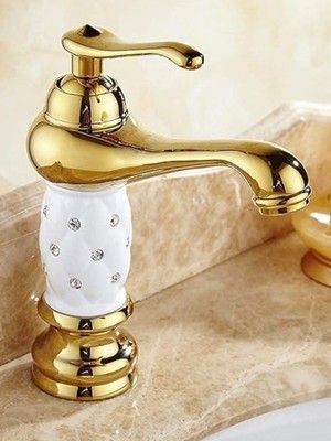 Yedi Yapı Gold Taşlı Desenli Lavabo Bataryası