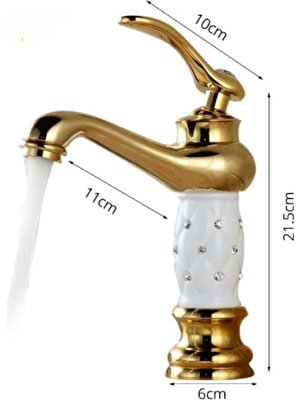 Yedi Yapı Gold Taşlı Desenli Lavabo Bataryası