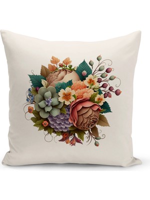 Bertille Home Flower/vintage Serisi Çift Tarafı Dijital Baskılı  4'lü Kırlent Kılıfı Seti  (Cushion Cover Set)