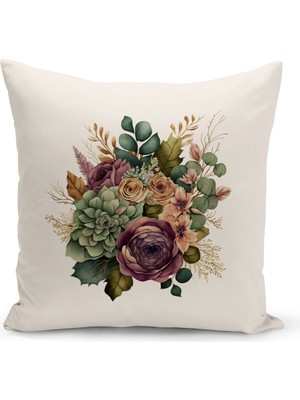 Bertille Home Flower/vintage Serisi Çift Tarafı Dijital Baskılı  4'lü Kırlent Kılıfı Seti  (Cushion Cover Set)