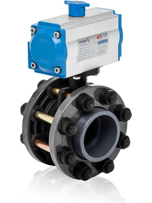 Unox Çift Etkili Pnömatik Asktüatörlü U-Pvc Takım Kelebek Vana Asit İçin