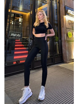 Yakamel Kadın Sıkılaştırıcı Parlak Disko Model Yüksek Bel Tayt