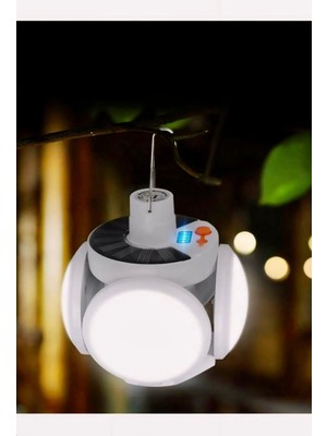 Mi-Ça Home Yuvarlak Solar LED Kamp Lambası Işıldak Usb’den Gün Işığında Şarj 5 Kanatlı  90°