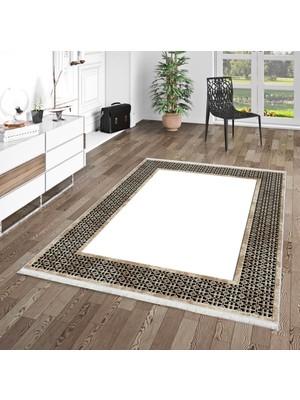 Pamuk Life Halı Kaymaz Deri Taban Yıkanabilir Halı PL4739 Beyaz Gold