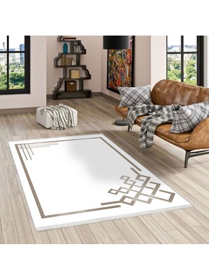 Pamuk Life Halı Kaymaz Deri Taban Yıkanabilir Halı PL4847 Beyaz Vizon