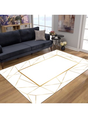 Pamuk Life Halı Kaymaz Deri Taban Yıkanabilir Halı PL4747 Beyaz Gold