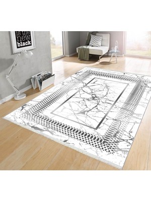 Pamuk Life Halı Kaymaz Deri Taban Yıkanabilir Halı PL4939 Beyaz