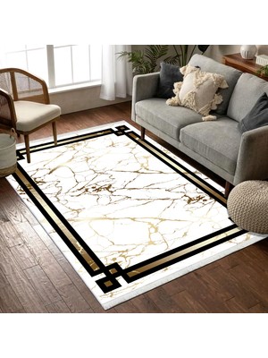 Pamuk Life Halı Kaymaz Deri Taban Yıkanabilir Halı PL4801 Beyaz Gold