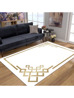 Pamuk Life Halı Kaymaz Deri Taban Yıkanabilir Halı PL4847 Beyaz Gold