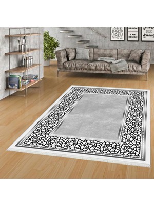 Pamuk Life Halı Kaymaz Deri Taban Yıkanabilir Halı PL5178 Gri