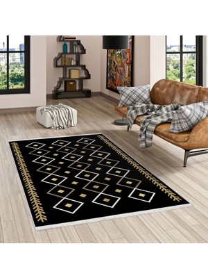 Pamuk Life Halı Kaymaz Deri Taban Yıkanabilir Halı PL5459 Siyah