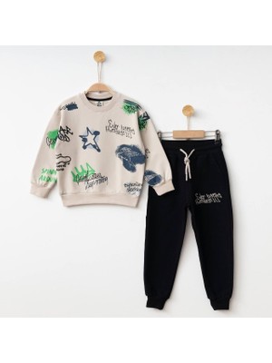 Miniğimin Cicileri Ever Pasting Fırçalı Özel Kumaş Erkek çocuk 2 li takım - Siyah