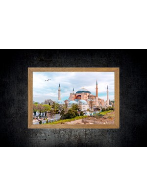 Lioncraft Istanbul Ayasofya Camisi Manzaralı Tablo, Çerçeveli Cam Tablo 30x45 Cm