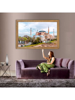 Lioncraft Istanbul Ayasofya Camisi Manzaralı Tablo, Çerçeveli Cam Tablo 30x45 Cm