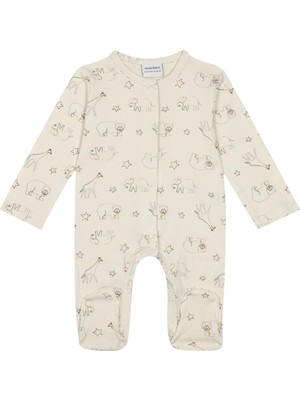 Antebies Organik Bej Sonbahar Mantarları Desenli Kapitone Ayarlanabilir Askılı Alttan Çıtçıtlı Kız Erkek Bebek Salopet