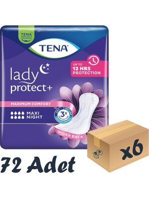 TENA Lady Maxi Night Kadın Gece Mesane Pedi 8 Damla 12'li 6 Paket 72 Adet