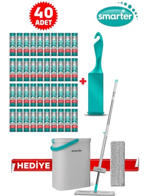 SMARTER Tüy Toplayıcı 40 Adet Yedek Rulo Aparat ve Aqua Star Yedekli Mop Paspas