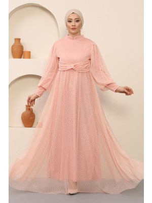 Missvalle Inci Detaylı Tül Abiye Pudra 12238