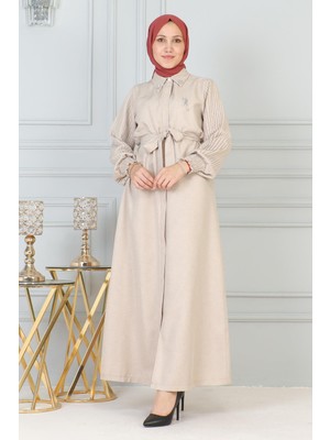 Missvalle Taş Detaylı Fermuarlı Ferace Bej 19208