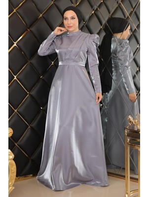 Missvalle Göğsü Drapeli Abiye Gri 19124