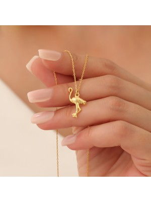 Nox Jewelry 14 Ayar Altın Kaplama Gümüş Flamingo Kolye – Zarafet, Denge ve Şıklık Sembolü - CN00313