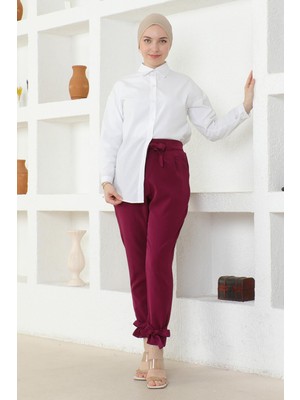 Missvalle Missvalle Kuşaklı Pantolon Mürdüm 6101