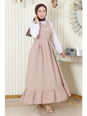 Missvalle Eteği Pileli Kemerli Jile Takım Bej 19221