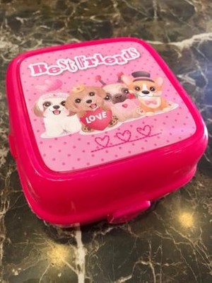 Era Piano Pembe Kalpli Köpek Desenli 3 Bölmeli Çocuk Kaşık ve Çatal Beslenme Kutusu Saklama Kabı