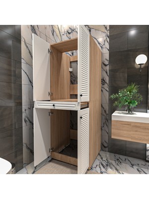 Yıldız Elegance Panjur Kapaklı Kurutma ve Çamaşır Makınesı Dolabı Luxe Ahşap