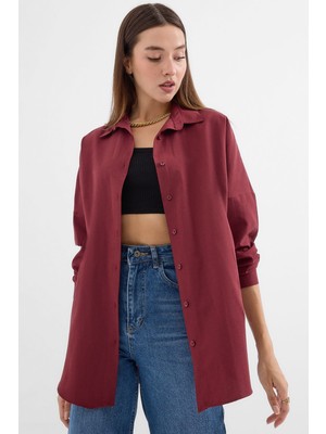 Bigdart 3900 Oversize Uzun Basic Gömlek - Mürdüm