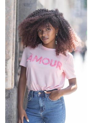 Only Kadın Onllucıa Yazı Detaylı Kısa Kollu %100 Pamuk T-Shirt 15324070 Şeker Pembe