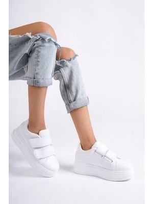 Sefayol Bellamy Beyaz Mat Deri Cırtlı Kadın Spor Ayakkabı