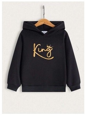 Afternoon Kids Erkek Çocuk Siyah Kapüşonlu Altın King Baskılı Sweatshirt