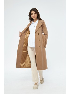 %100 Pamuk Ekstra Uzun (120CM) Kruvaze Kadın Trençkot 1121