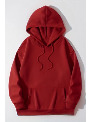 Yakamel Kadın Casual Bol Kesim Kanguru Cep Kalın 3 Iplik Şardonlu Hoodie Okul Sweatshirt