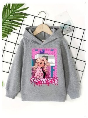 Afternoon Kids Kız Çocuk Gri Kapüşonlu Princess Baskılı Sweatshirt