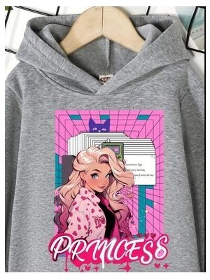 Afternoon Kids Kız Çocuk Gri Kapüşonlu Princess Baskılı Sweatshirt