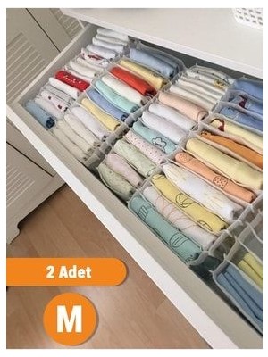 Serstil 2 Adet - Medium 11 Gözlü Çekmece Dolap Akardiyon Organizer Beyaz 16 x 40 x 12