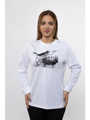 ARZ Kadın Uzun Kollu Pamuk Baskılı T-Shirt