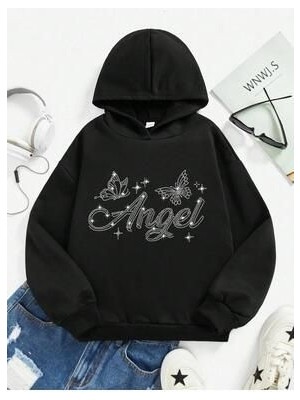 Afternoon Kids Kız Çocuk Siyah Angel Baskılı Sweatshirt