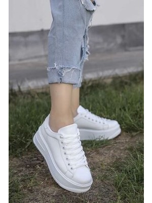 Sefayol Nerry Beyaz Mat Deri Kadın Spor Ayakkabı