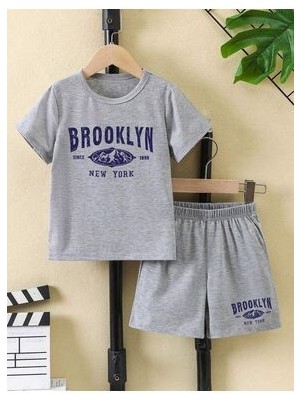 Afternoon Kids Erkek Çocuk Gri  ''brooklyn'' Baskılı Şort-Tişört Takımı