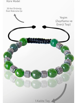 Tesbih Atölyesi Sertifikalı Gerçek Fasetli Hematit - Yeşim Taşı Bileklik